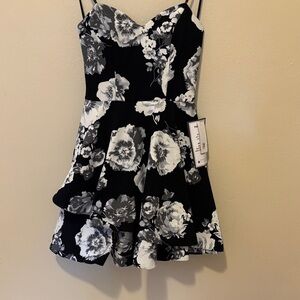 B Darlin Black and White Floral Kids Dress